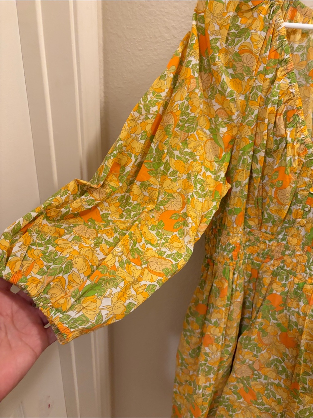 J. Crew Yellow Floral V-Neck Smocked Waist Mini Dress - Picture 5 of 8